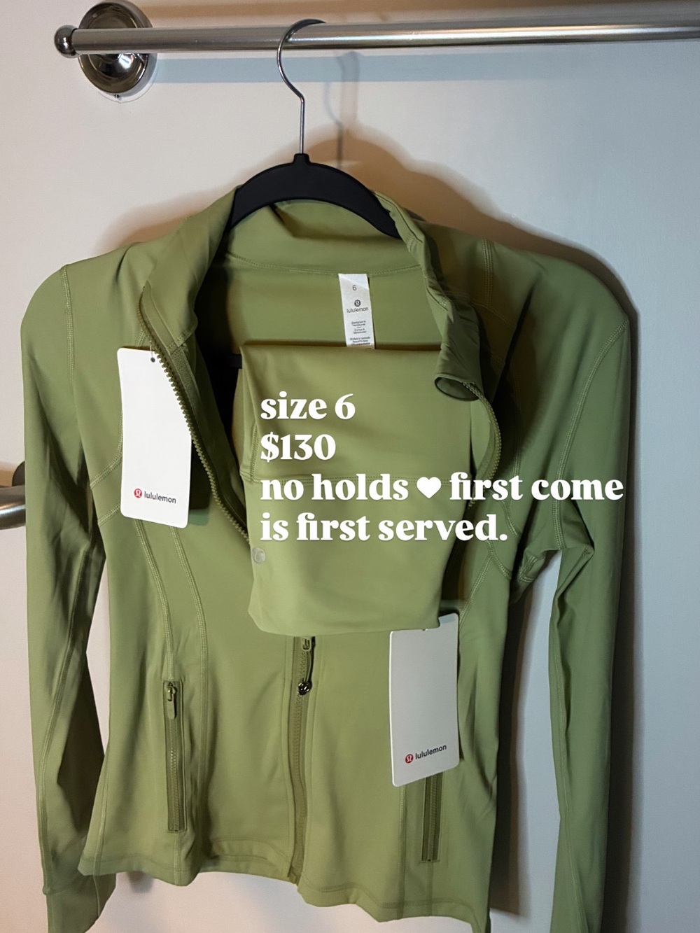 Lululemon athletica Olive Green Zip Jacket & Short set.